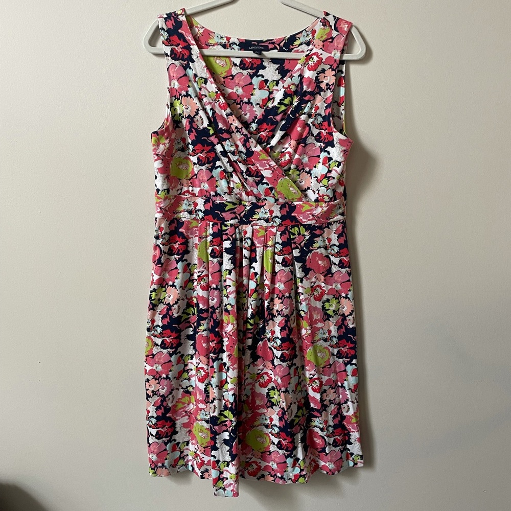 Lands End Fit and Flare Knee Length Sleeveless Dress, Size L 14/16